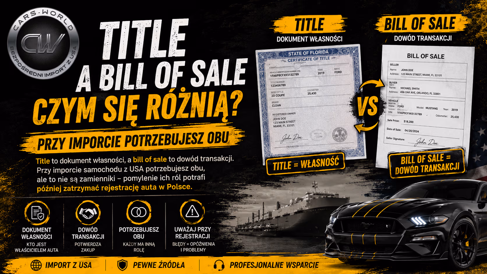Bill of sale a title – czym różni się dowód sprzedaży od dokumentu własności auta z USA?
