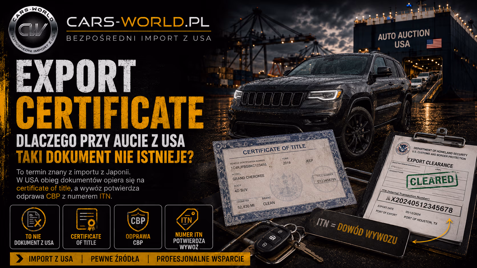 Export certificate przy aucie z USA – dokument, którego nie dostaniesz