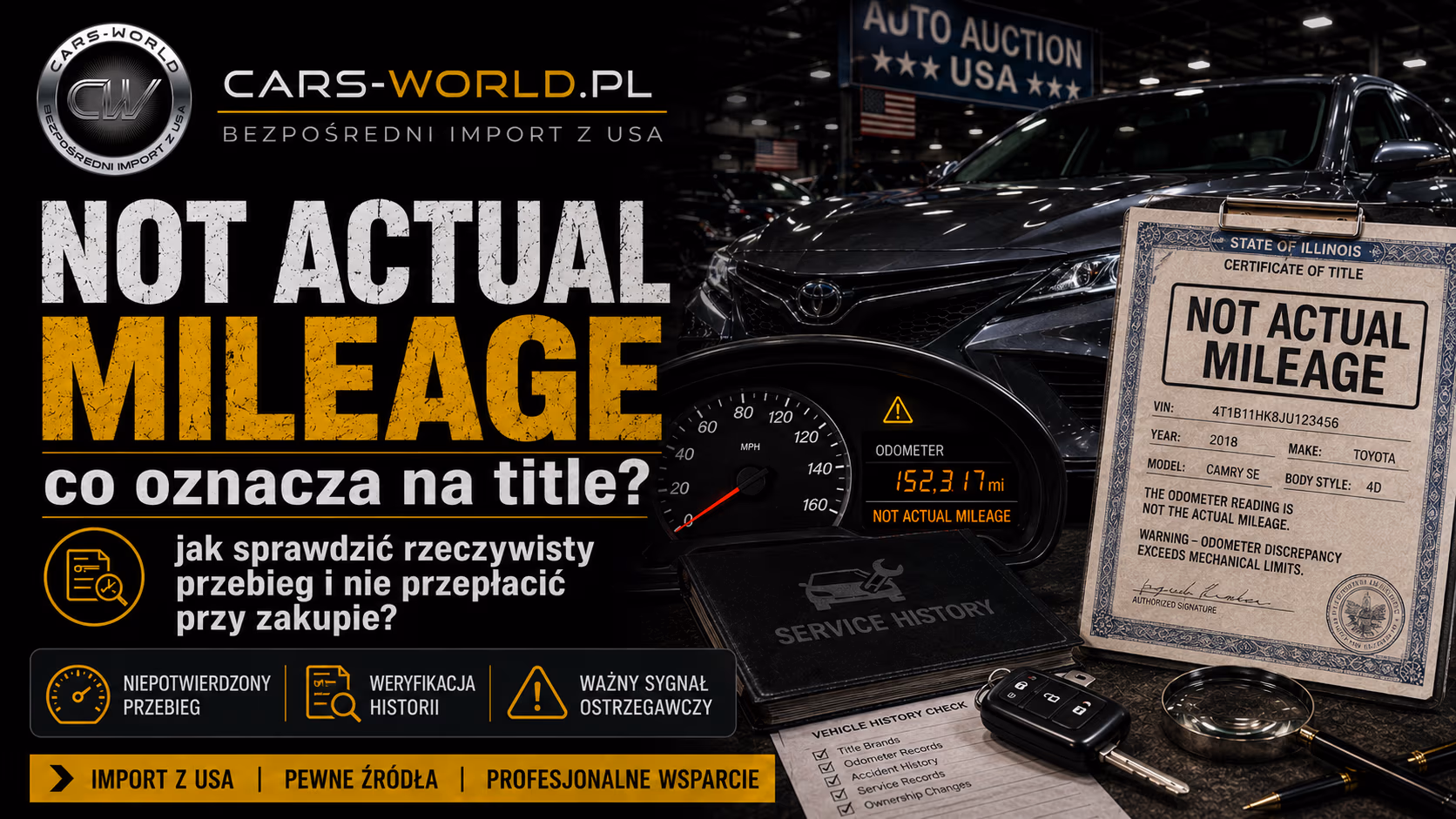 „Not actual mileage" przy aucie z USA – co to znaczy?