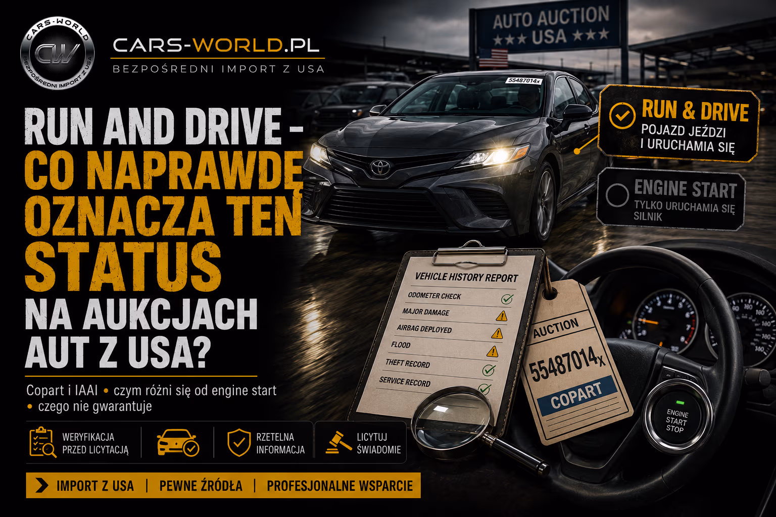 Run and drive – co naprawdę oznacza ten status na aukcjach aut z USA?